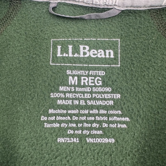 LL Bean Sweater Men Medium Green Fleece Slightly Fitted Full Zip Jacket Outdoors - Picture 5 of 8